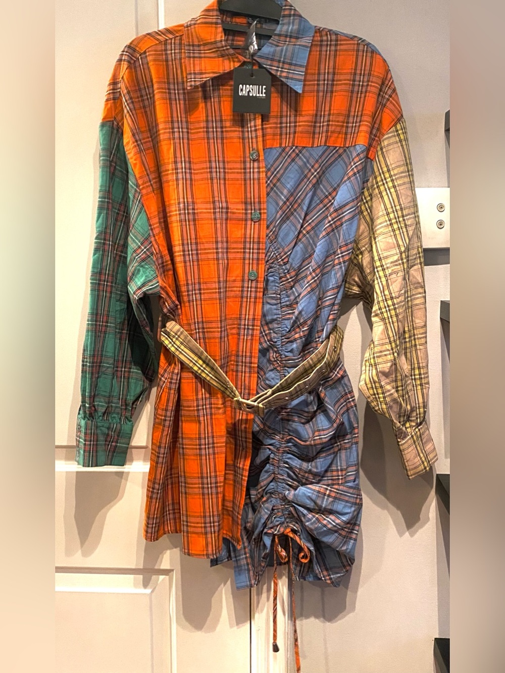 NWT womens Multi-Plaid Asymmetrical Shirt Dress size medium